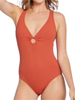 Kona Sol Ribbed Terracotta One-Piece Swimsuit